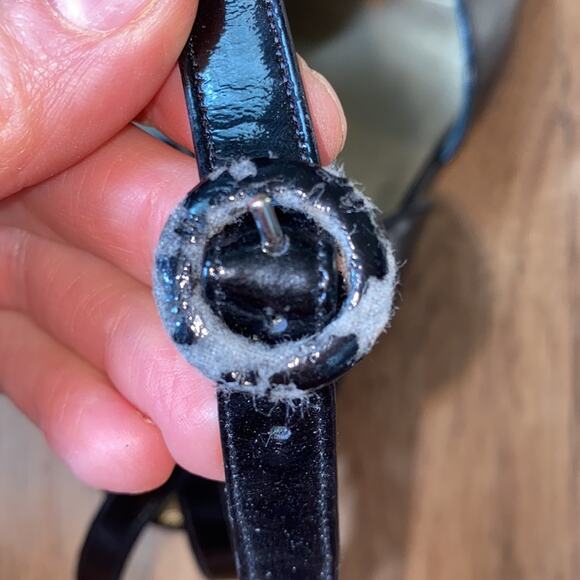 Yves St. Laurent Black Patent Leather Square Peep Toe Vintage Platforms Sz 9 - Picture 6 of 8